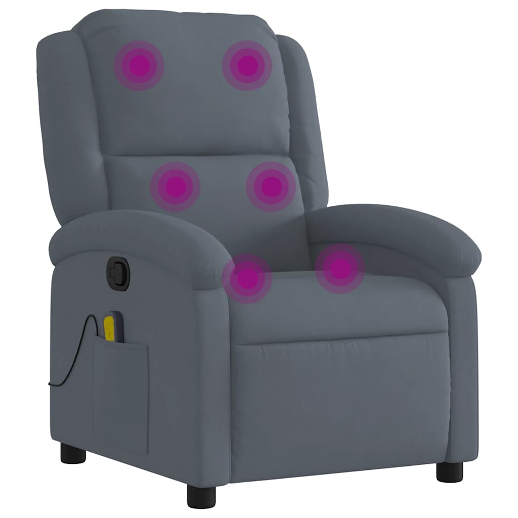 Vidaxl sillón de masaje reclinable de terciopelo gris oscuro