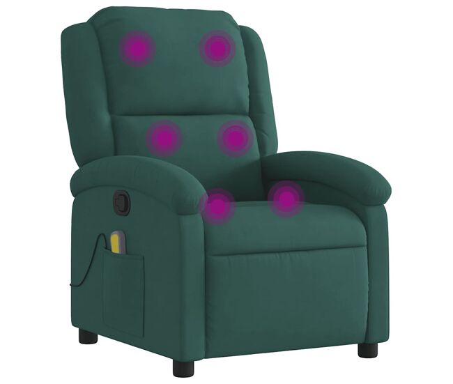 Vidaxl sillón de masaje reclinable de terciopelo verde oscuro