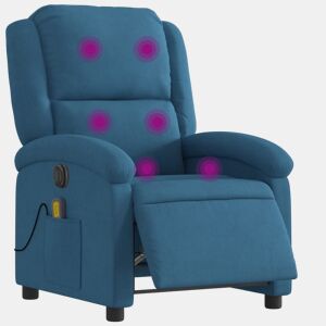 vidaXL Poltrona de massagens reclinável elétrica veludo azul