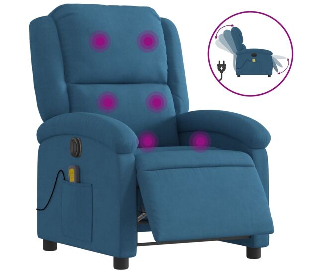 Vidaxl sillón reclinable de masaje eléctrico terciopelo azul