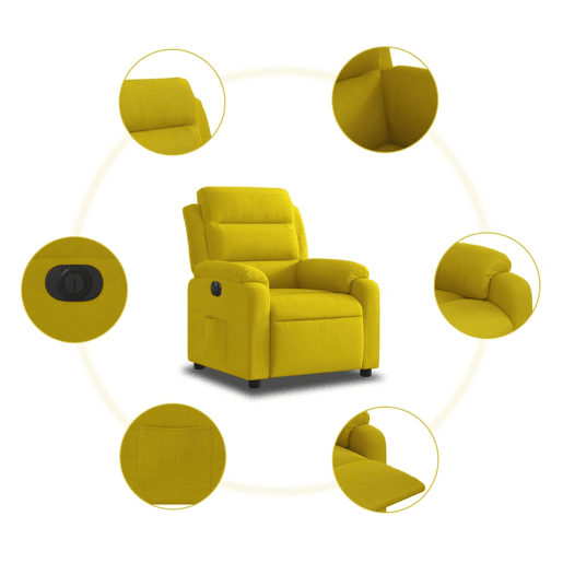 vidaXL Poltrona elétrica reclinável veludo amarelo vidaXL Poltrona elétrica reclinável veludo amarelo