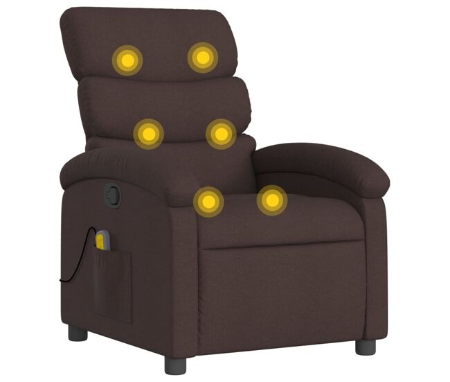 Vidaxl sillón de masaje reclinable de tela marrón oscuro