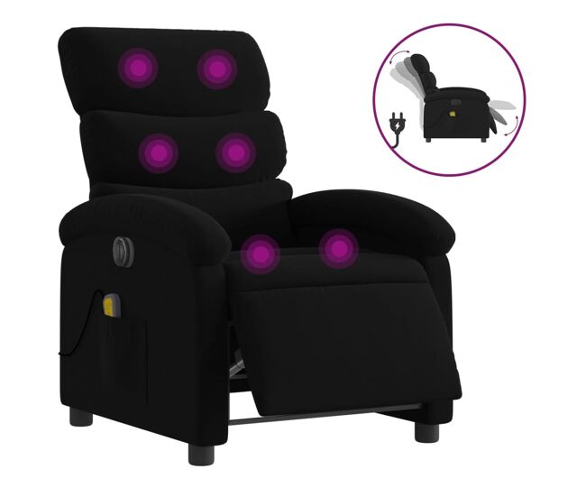 Vidaxl sillón reclinable de masaje eléctrico tela negro