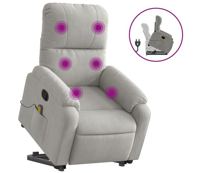 Vidaxl sillón reclinable de masaje elevable tela microfibra gris claro