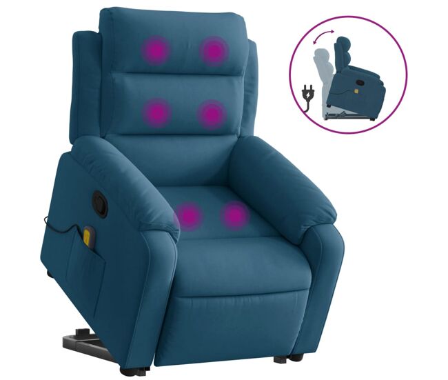 Vidaxl sillón reclinable de masaje elevable terciopelo azul