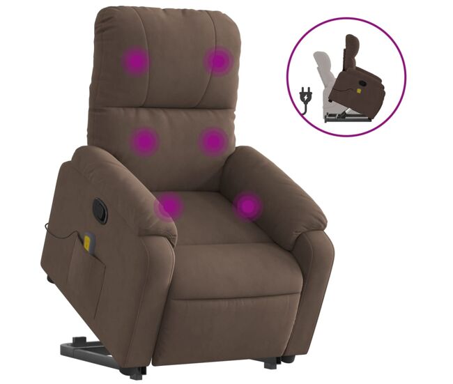 Vidaxl sillón reclinable de masaje elevable tela de microfibra marrón