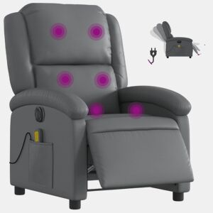 vidaXL Poltrona massagens reclinável elétrica couro artif. cinzento