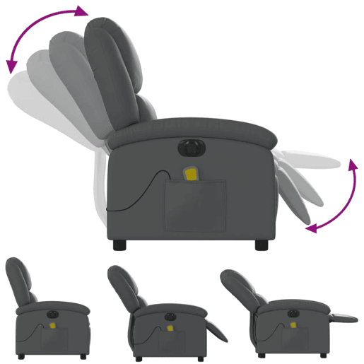 vidaXL Poltrona massagens reclinável elétrica couro artif. cinzento