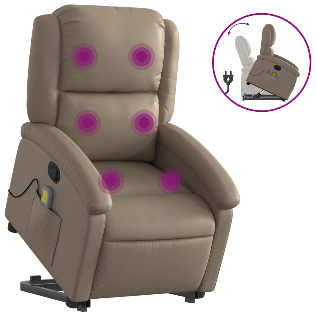 Vidaxl sillón reclinable masaje pie cuero artificial color capuchino