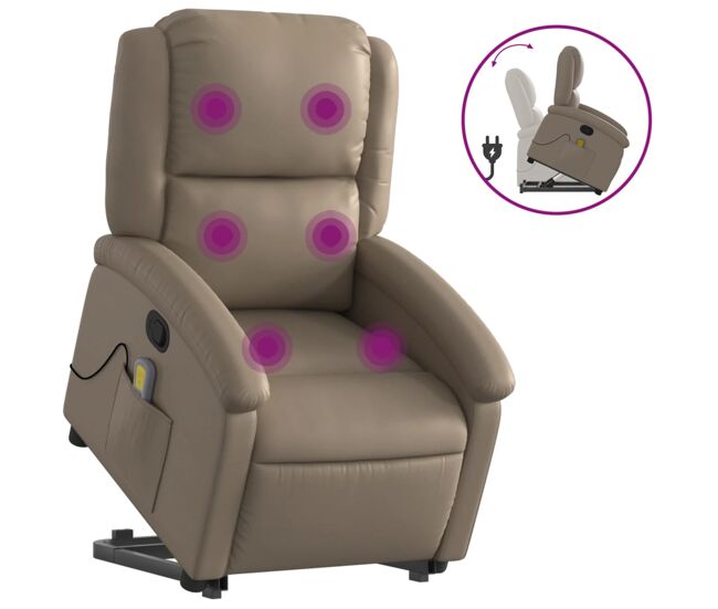 Vidaxl sillón reclinable masaje pie cuero artificial color capuchino