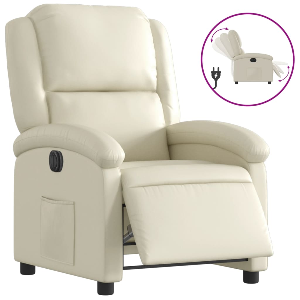 Vidaxl sillón reclinable eléctrico de cuero sintético crema