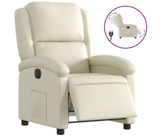 Vidaxl sillón reclinable eléctrico de cuero sintético crema