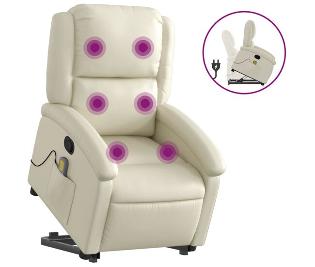 Vidaxl sillón reclinable de masaje de pie cuero artificial color crema