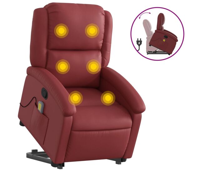 Vidaxl sillón reclinable de masaje de pie cuero artificial rojo tinto