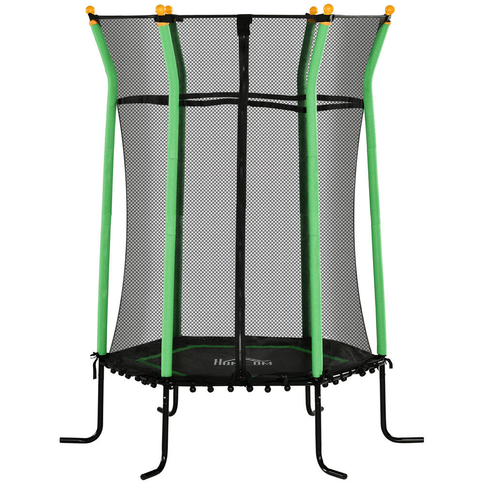 Homcom cama elástica infantil de jardín ø163,5x190 cm trampolín para niños de +3 años con red de seguridad y marco de acero para interior exterior carga 50 kg verde