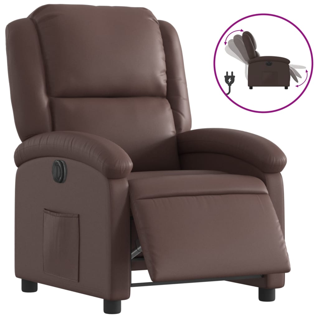 Vidaxl sillón reclinable eléctrico de cuero sintético marrón