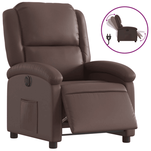 vidaXL Poltrona reclinável elétrica couro artificial castanho