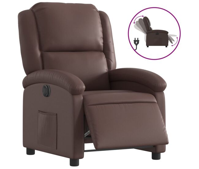 Vidaxl sillón reclinable eléctrico de cuero sintético marrón