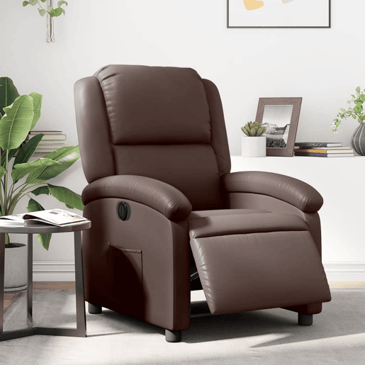 vidaXL Poltrona reclinável elétrica couro artificial castanho
