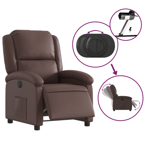 vidaXL Poltrona reclinável elétrica couro artificial castanho