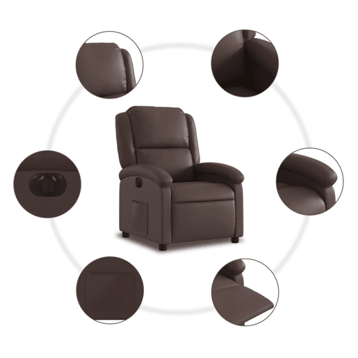 vidaXL Poltrona reclinável elétrica couro artificial castanho