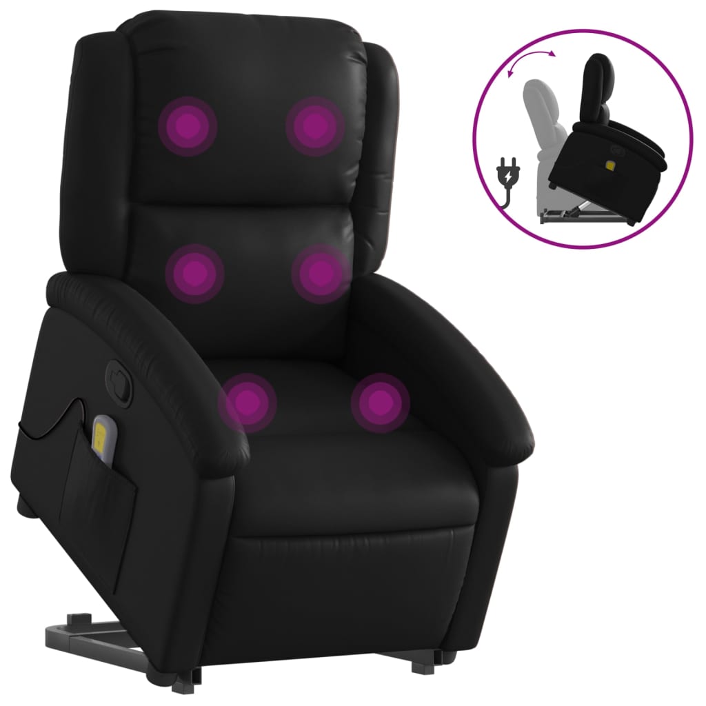 Vidaxl sillón reclinable de masaje de pie cuero artificial negro