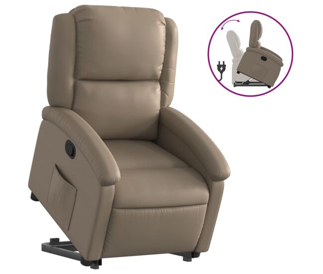 Vidaxl sillón reclinable elevable cuero artificial color capuchino