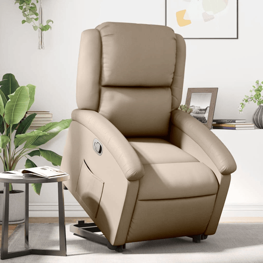 vidaXL Poltrona reclinável elevatória couro artificial cor cappuccino vidaXL Poltrona reclinável elevatória couro artificial cor cappuccino