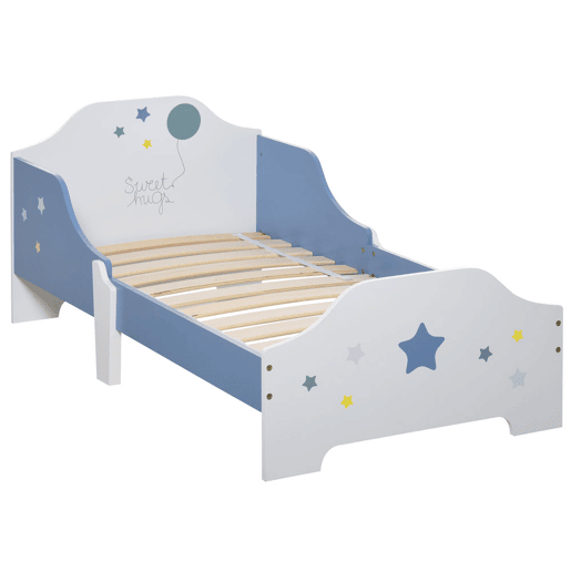 HOMCOM Cama para Crianças acima de 3 Anos 143x74x59 cm Cama Infantil com Desenho em Estrelas Carga 50 kg para Dormitório Azul e Branco