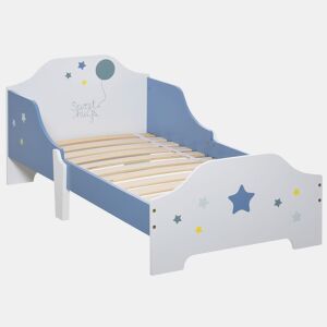 HOMCOM Cama para Crianças acima de 3 Anos 143x74x59 cm Cama Infantil com Desenho em Estrelas Carga 50 kg para Dormitório Azul e Branco