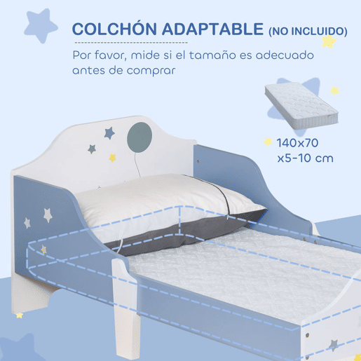 HOMCOM Cama para Crianças acima de 3 Anos 143x74x59 cm Cama Infantil com Desenho em Estrelas Carga 50 kg para Dormitório Azul e Branco