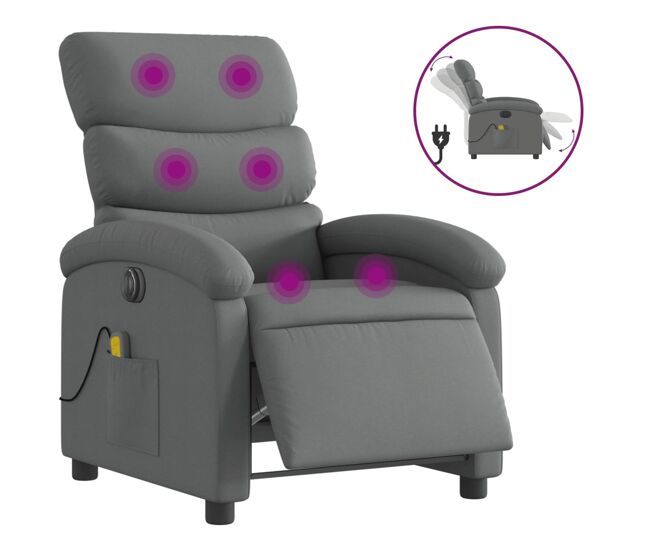 Vidaxl sillón reclinable de masaje eléctrico tela gris oscuro