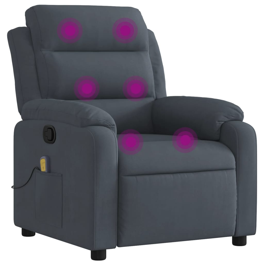 Vidaxl sillón de masaje reclinable de terciopelo gris oscuro