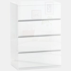 HOMCOM Cómoda com 4 Gavetas de Madeira Cómoda de Dormitório Cómoda Branca para Sala de Estar Estilo Moderno 55x33x80 cm Branco Brilhante