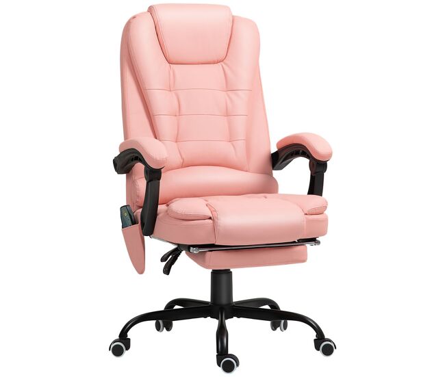 Vinsetto silla de oficina con masaje vibratorio de 7 puntos, silla de escritorio giratoria reclinable con reposapiés retráctil, altura ajustable, respaldo alto, control remoto y tejido de pu, rosa