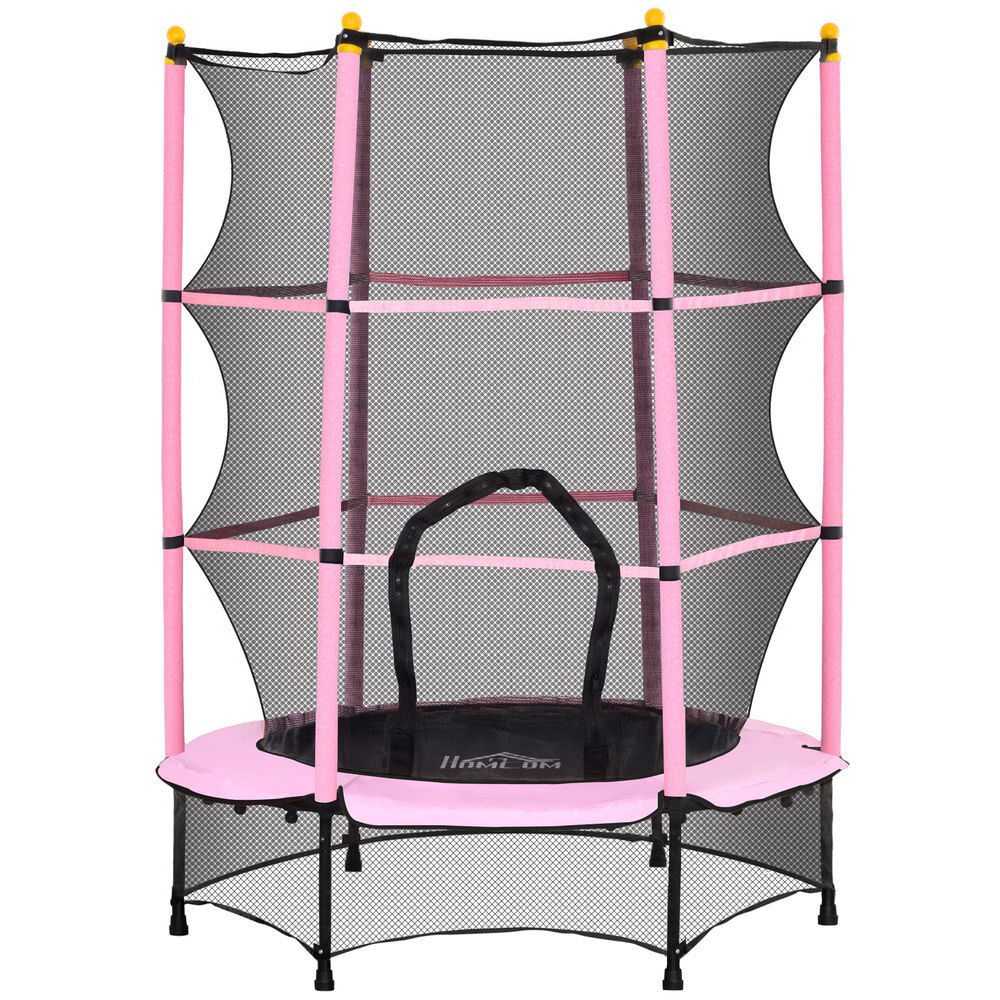 Homcom cama elástica infantil ø140 cm, trampolín para niños de 3-10 años con red de seguridad y marco de acero, carga 50 kg, para interior y exterior, rosa