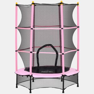 HOMCOM Cama Elástica Infantil Ø140 cm, Trampolim para Crianças dos 3-10 Anos com Rede de Segurança e Estrutura de Aço, Suporta até 50 kg, para Interior e Exterior, Rosa