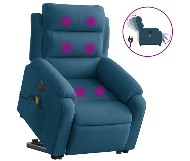 Vidaxl sillón reclinable de masaje eléctrico elevable terciopelo azul