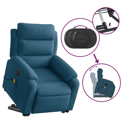 vidaXL Poltrona massagens reclinável elevatória elétrica veludo azul vidaXL Poltrona massagens reclinável elevatória elétrica veludo azul