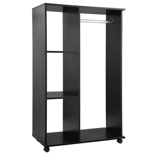 HOMCOM Roupeiro de Madeira Móvel Armário Roupeiro Aberto com Barra para Pendurar e 3 Prateleiras Organizadoras para Dormitório 80x40x128 cm Preto