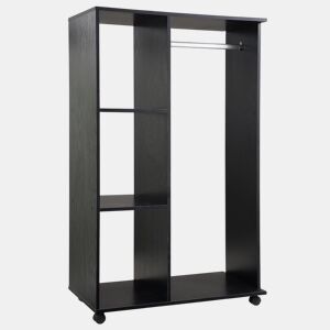 HOMCOM Roupeiro de Madeira Móvel Armário Roupeiro Aberto com Barra para Pendurar e 3 Prateleiras Organizadoras para Dormitório 80x40x128 cm Preto