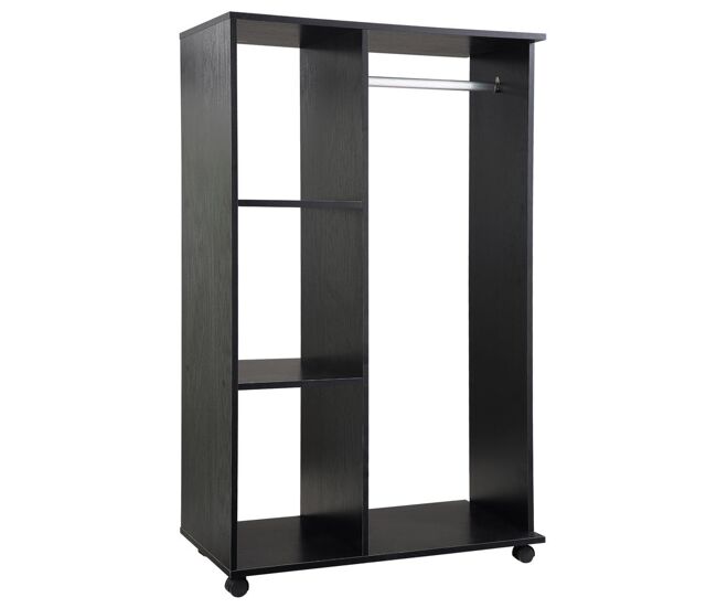 Homcom armario ropero con ruedas, armario abierto colgador con barra para colgar ropa, estantes abiertos, para dormitorio, 80x40x128 cm, negro