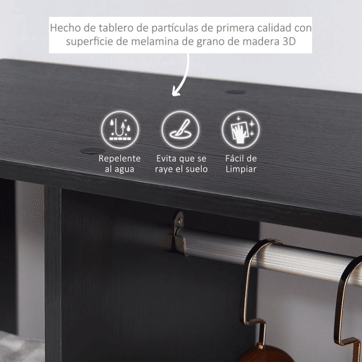 HOMCOM Roupeiro de Madeira Móvel Armário Roupeiro Aberto com Barra para Pendurar e 3 Prateleiras Organizadoras para Dormitório 80x40x128 cm Preto