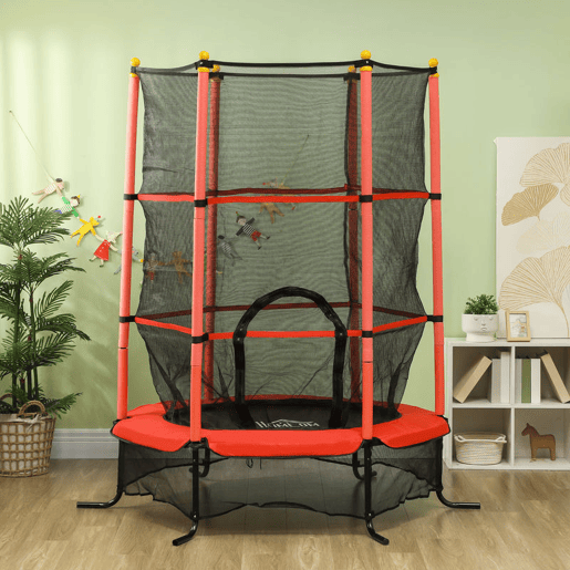 HOMCOM Trampolim Infantil Ø163x190 cm para Exterior e Interior, Rede de Segurança, Protetor de Bordas e Estrutura em Aço, Suporta até 50 kg, Crianças +3 Anos, Vermelho e Preto