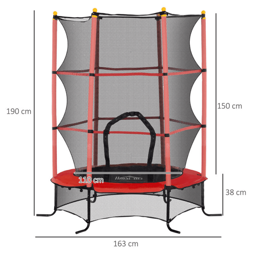 HOMCOM Trampolim Infantil Ø163x190 cm para Exterior e Interior, Rede de Segurança, Protetor de Bordas e Estrutura em Aço, Suporta até 50 kg, Crianças +3 Anos, Vermelho e Preto