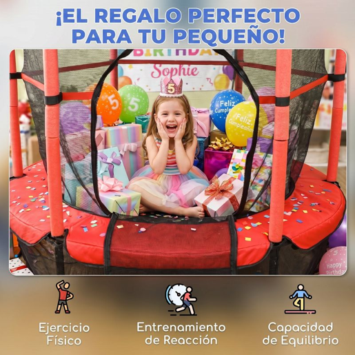 HOMCOM Trampolim Infantil Ø163x190 cm para Exterior e Interior, Rede de Segurança, Protetor de Bordas e Estrutura em Aço, Suporta até 50 kg, Crianças +3 Anos, Vermelho e Preto
