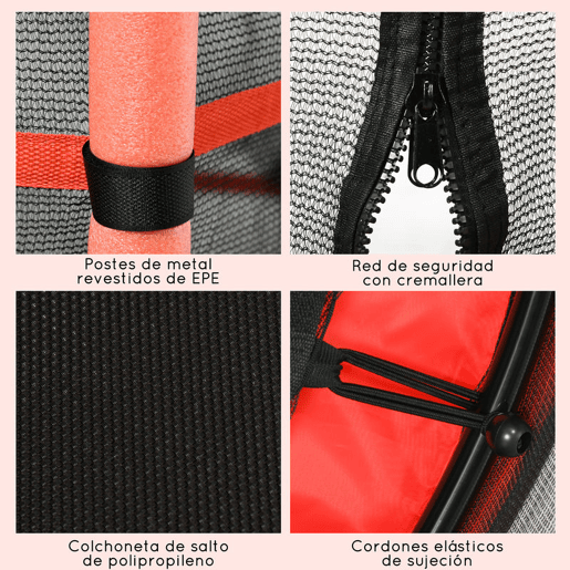 HOMCOM Trampolim Infantil Ø163x190 cm para Exterior e Interior, Rede de Segurança, Protetor de Bordas e Estrutura em Aço, Suporta até 50 kg, Crianças +3 Anos, Vermelho e Preto