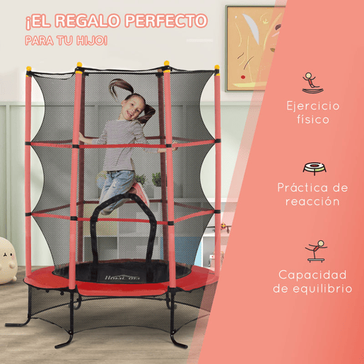 HOMCOM Trampolim Infantil Ø163x190 cm para Exterior e Interior, Rede de Segurança, Protetor de Bordas e Estrutura em Aço, Suporta até 50 kg, Crianças +3 Anos, Vermelho e Preto