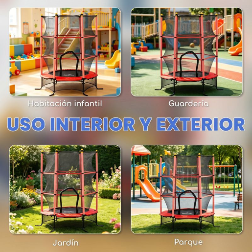 HOMCOM Trampolim Infantil Ø163x190 cm para Exterior e Interior, Rede de Segurança, Protetor de Bordas e Estrutura em Aço, Suporta até 50 kg, Crianças +3 Anos, Vermelho e Preto