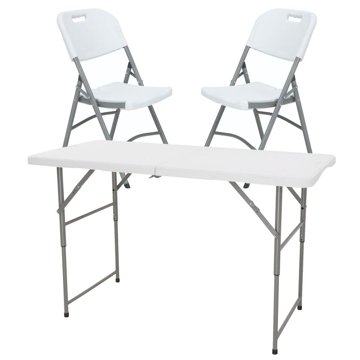 Mesa plegable de altura regulable 122x60x50-74cm + 2 sillas plegables